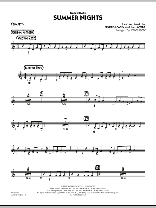 John Berry Summer Nights (from Grease) - Trumpet 3 sheet music notes and chords. Download Printable PDF.