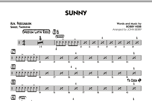 John Berry Sunny - Aux Percussion sheet music notes and chords. Download Printable PDF.