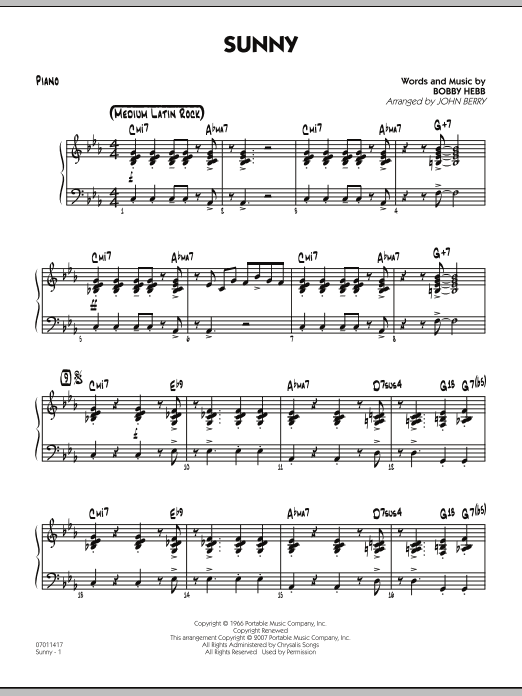 John Berry Sunny - Piano sheet music notes and chords. Download Printable PDF.