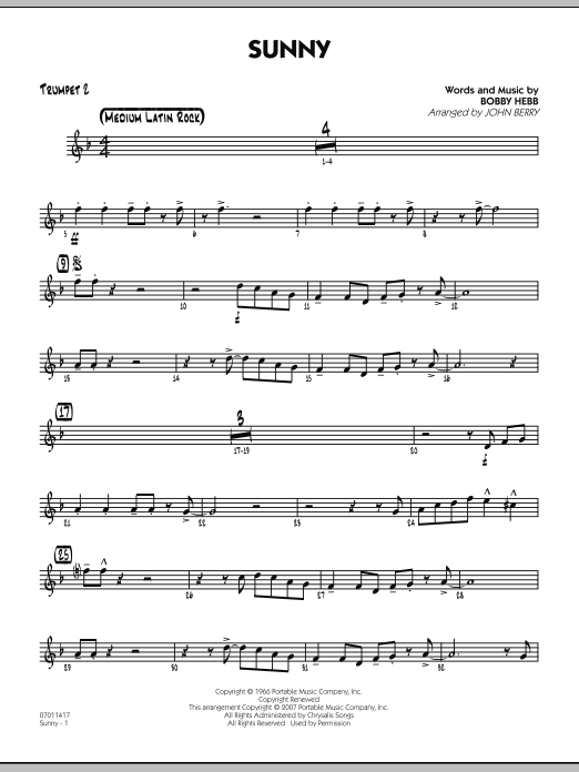 John Berry Sunny - Trumpet 2 sheet music notes and chords. Download Printable PDF.
