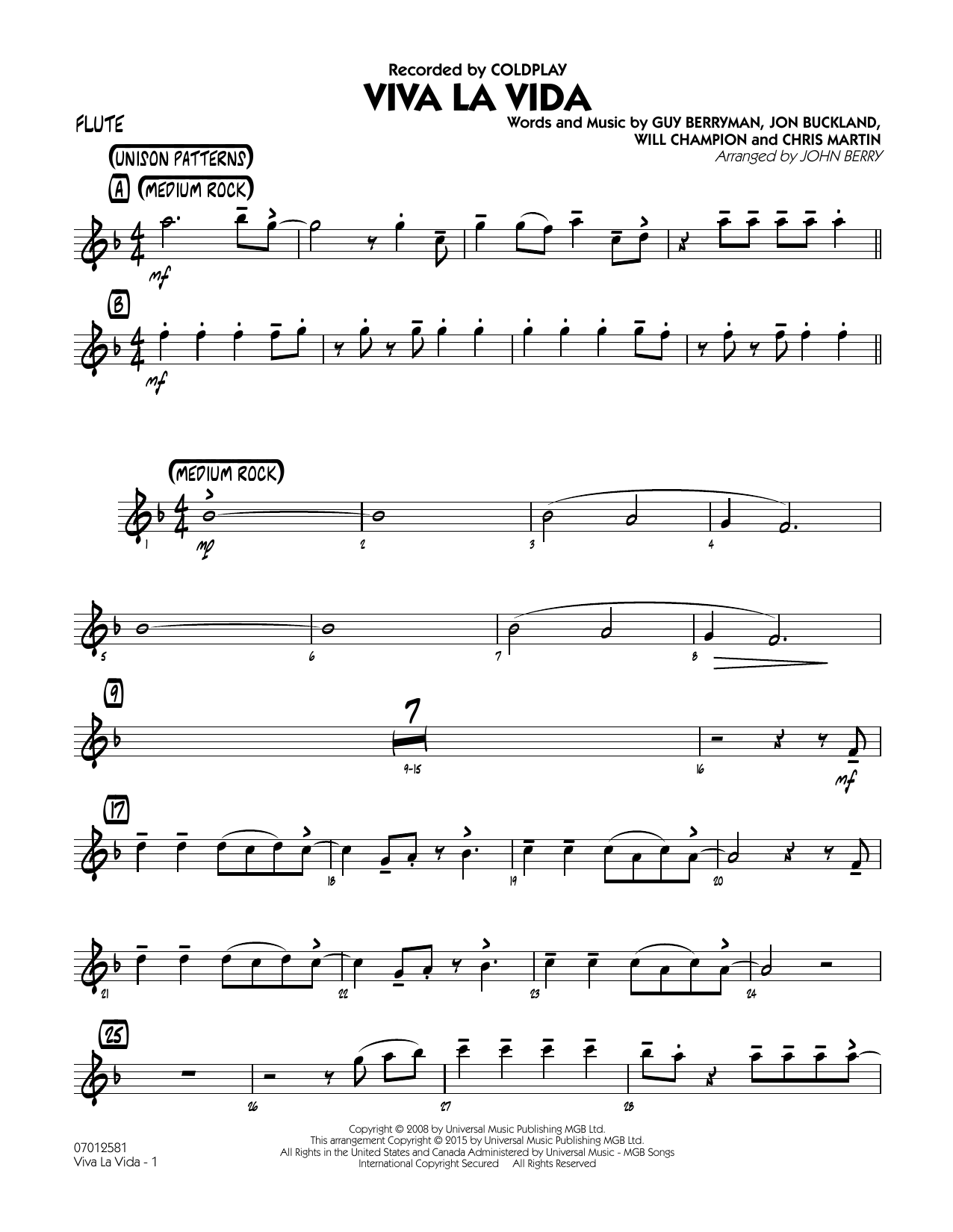 John Berry Viva La Vida - Bb Clarinet 1 sheet music notes and chords. Download Printable PDF.