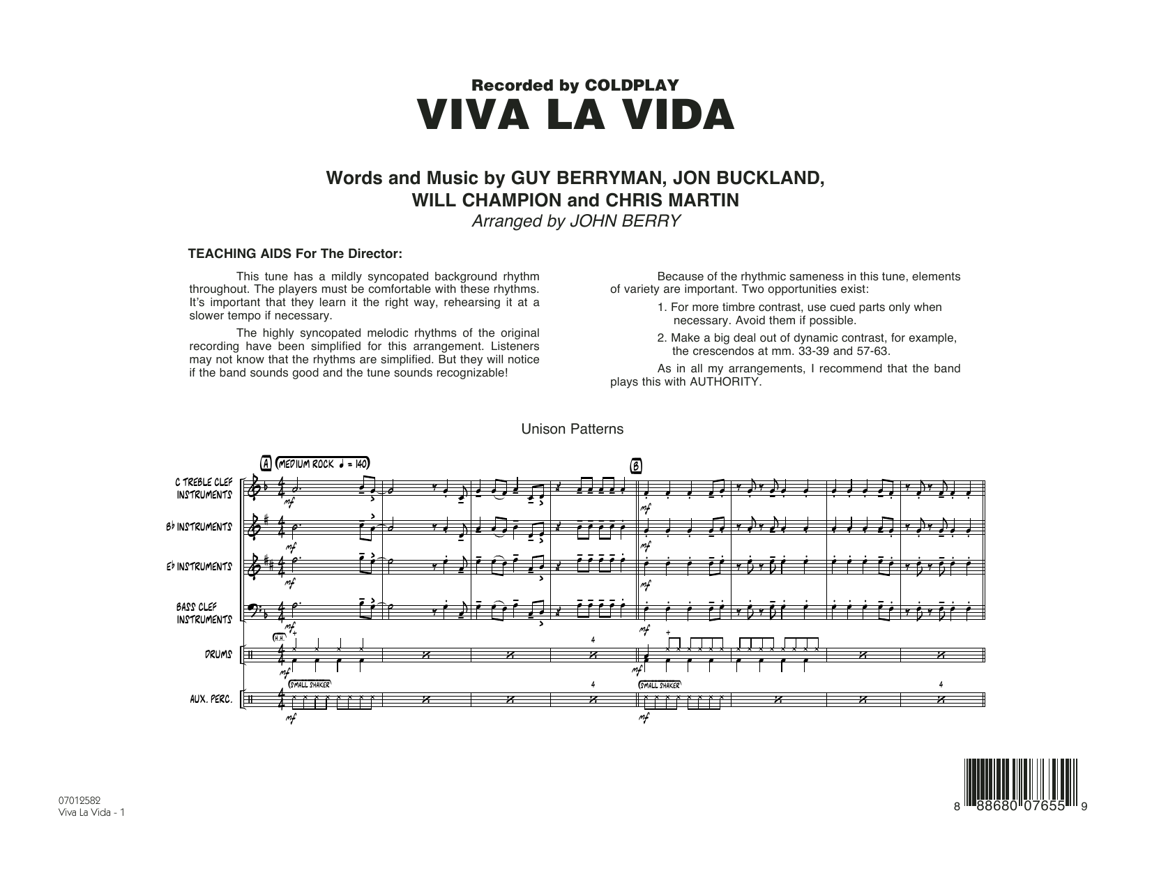 John Berry Viva La Vida - Conductor Score (Full Score) sheet music notes and chords. Download Printable PDF.