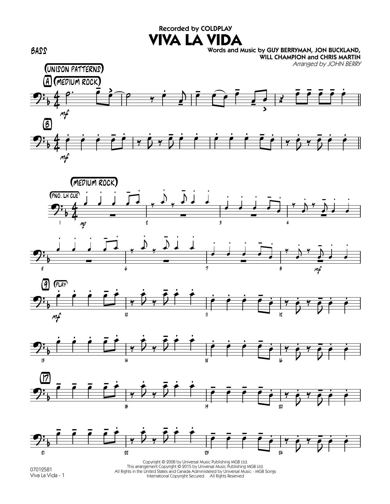 John Berry Viva La Vida - Drums sheet music notes and chords. Download Printable PDF.