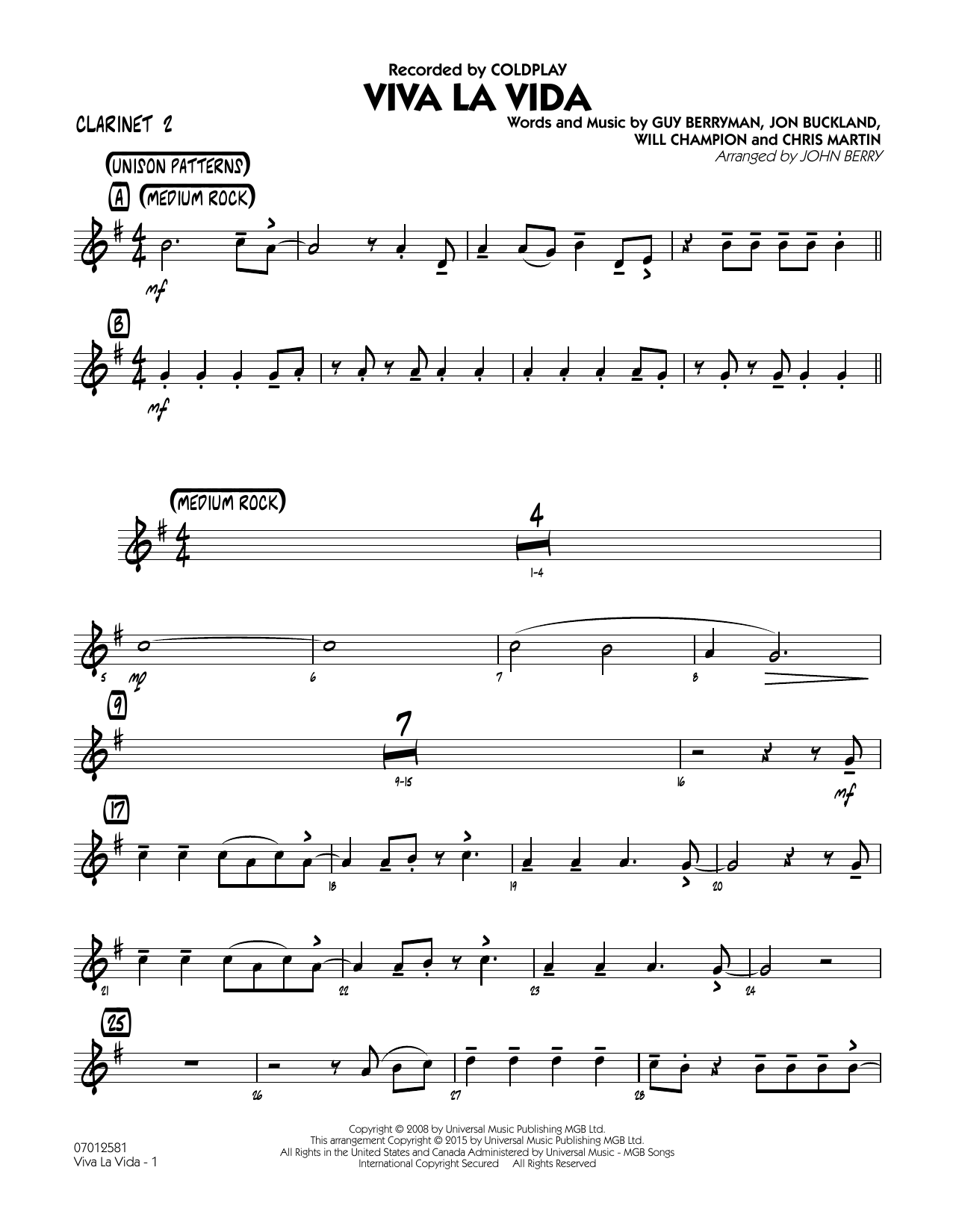 John Berry Viva La Vida - F Horn sheet music notes and chords. Download Printable PDF.