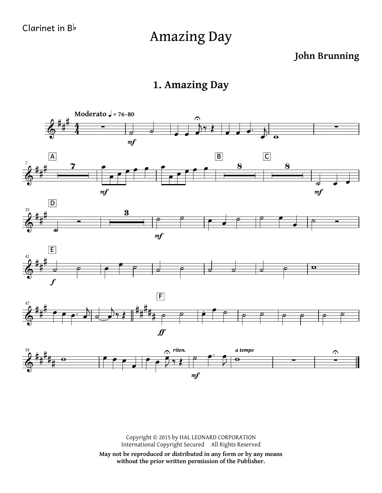 John Brunning Amazing Day - Bb Clarinet sheet music notes and chords arranged for Choir Instrumental Pak