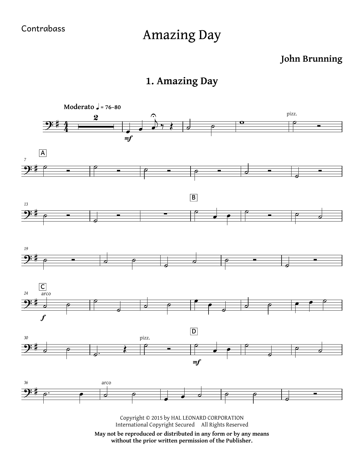 John Brunning Amazing Day - Double Bass sheet music notes and chords arranged for Choir Instrumental Pak
