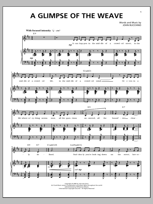 John Bucchino A Glimpse Of The Weave sheet music notes and chords arranged for Piano & Vocal