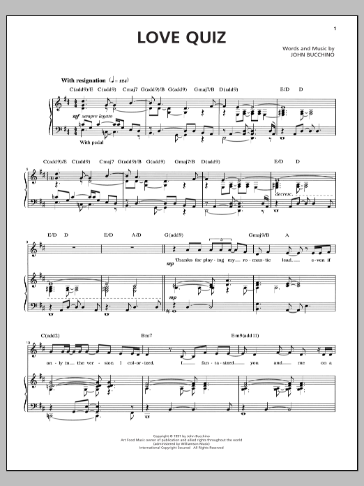 John Bucchino Love Quiz sheet music notes and chords arranged for Piano & Vocal
