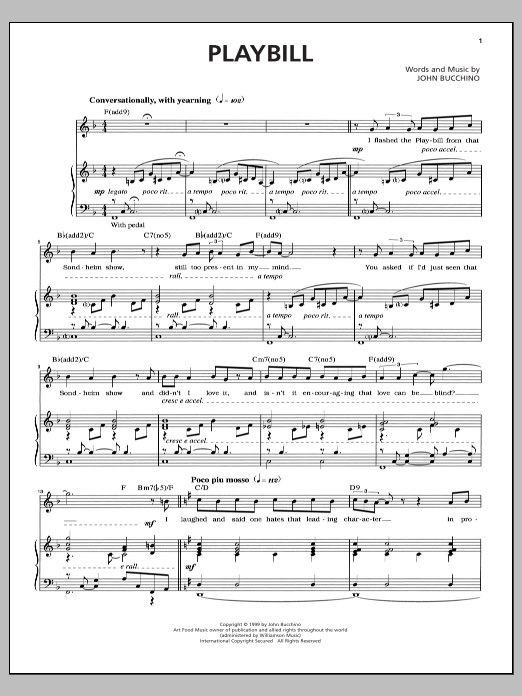 John Bucchino Playbill sheet music notes and chords arranged for Piano & Vocal