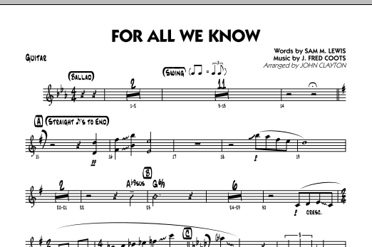 John Clayton For All We Know - Guitar sheet music notes and chords. Download Printable PDF.