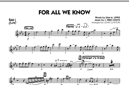John Clayton For All We Know - Reed 1 (Flute) sheet music notes and chords. Download Printable PDF.
