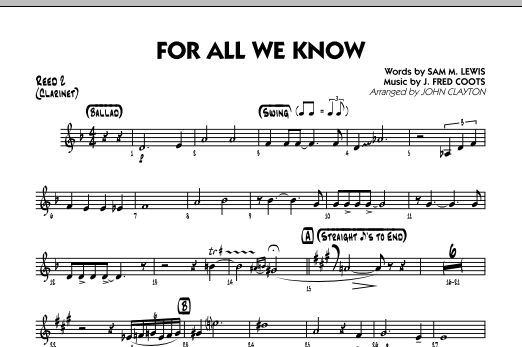 John Clayton For All We Know - Reed 2 (Clarinet) sheet music notes and chords. Download Printable PDF.