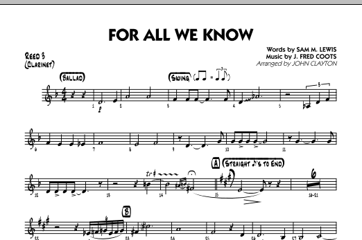 John Clayton For All We Know - Reed 3 (Clarinet) sheet music notes and chords. Download Printable PDF.
