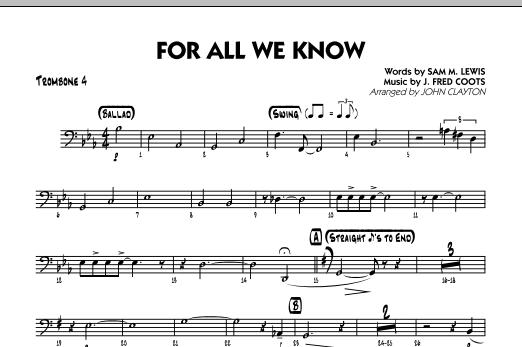 John Clayton For All We Know - Trombone 4 sheet music notes and chords. Download Printable PDF.