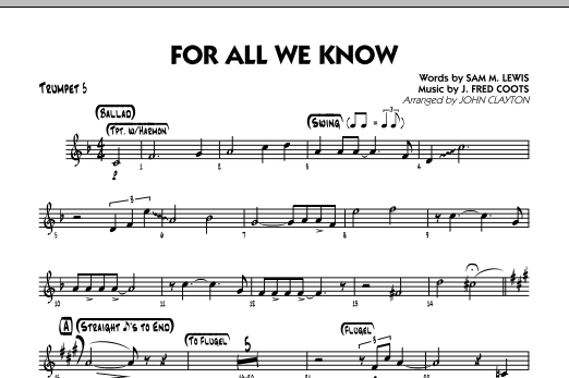 John Clayton For All We Know - Trumpet 5 sheet music notes and chords. Download Printable PDF.
