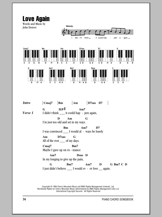 John Denver Love Again sheet music notes and chords arranged for Piano Chords/Lyrics