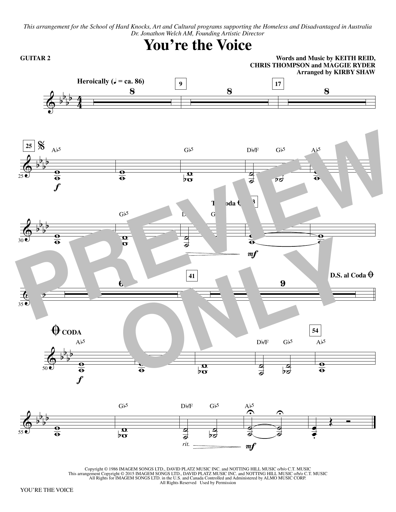 John Farnham You're the Voice (arr. Kirby Shaw) - Guitar 2 sheet music notes and chords. Download Printable PDF.