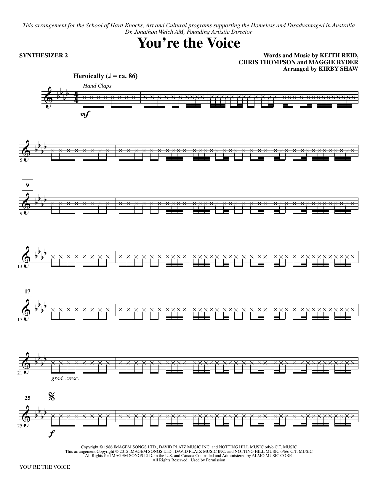 John Farnham You're the Voice (arr. Kirby Shaw) - Synthesizer II sheet music notes and chords. Download Printable PDF.