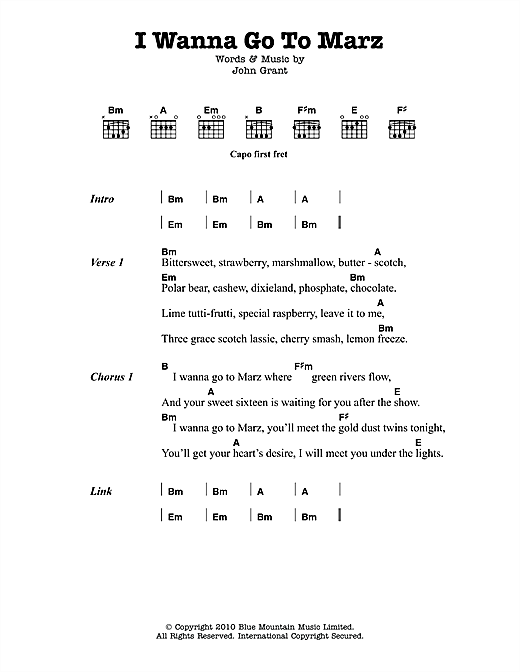 John Grant I Wanna Go To Marz sheet music notes and chords arranged for Guitar Chords/Lyrics