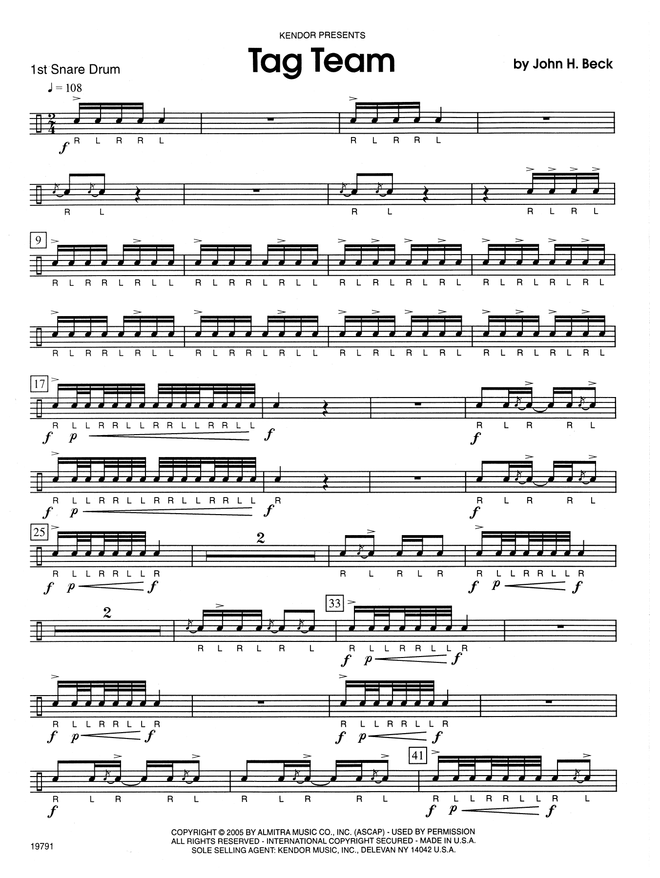 John H. Beck Tag Team - Percussion 1 sheet music notes and chords arranged for Percussion Ensemble