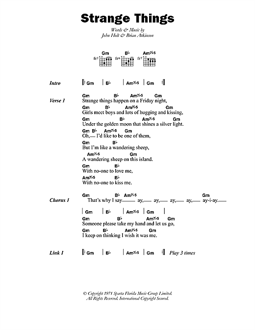 John Holt Strange Things sheet music notes and chords arranged for Guitar Chords/Lyrics