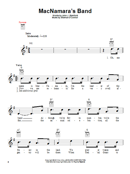 John J. Stamford MacNamara's Band sheet music notes and chords. Download Printable PDF.