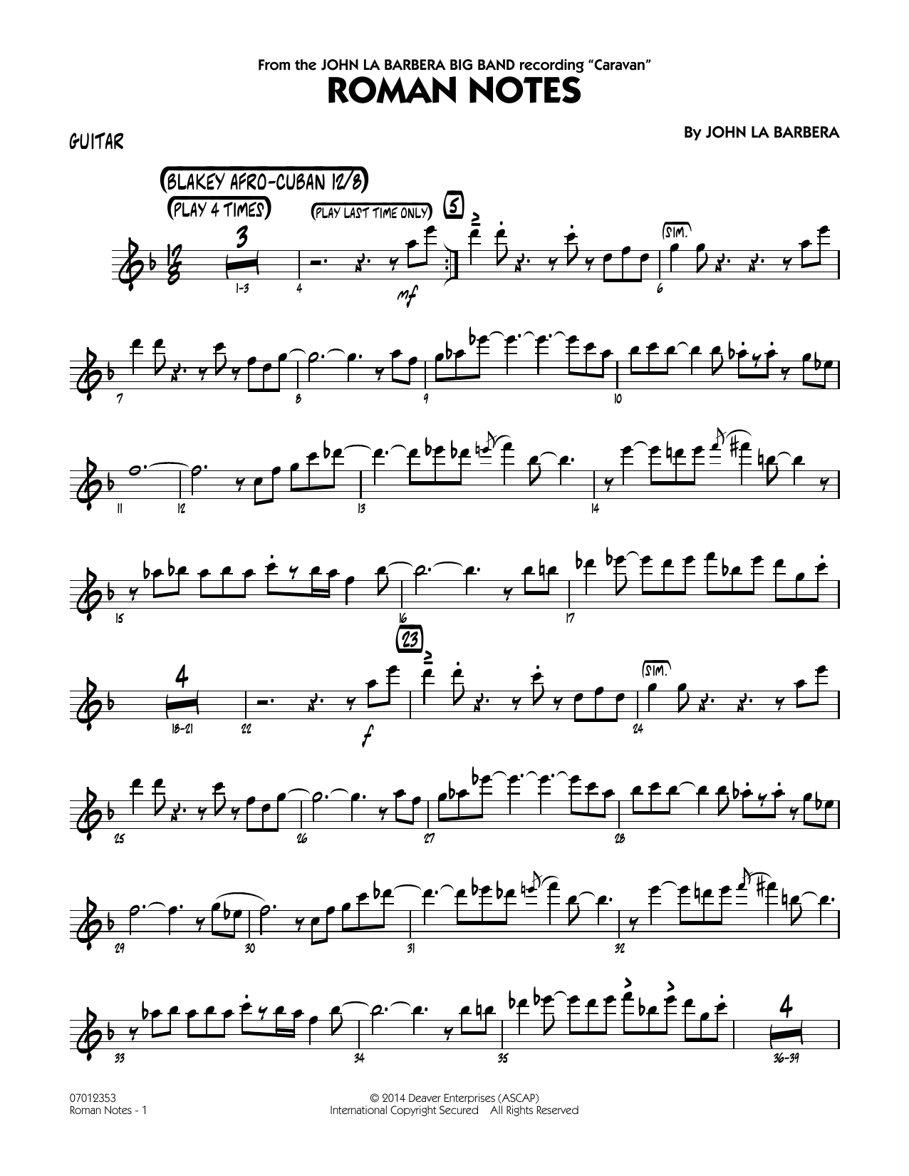 John La Barbera Roman Notes - Guitar sheet music notes and chords. Download Printable PDF.
