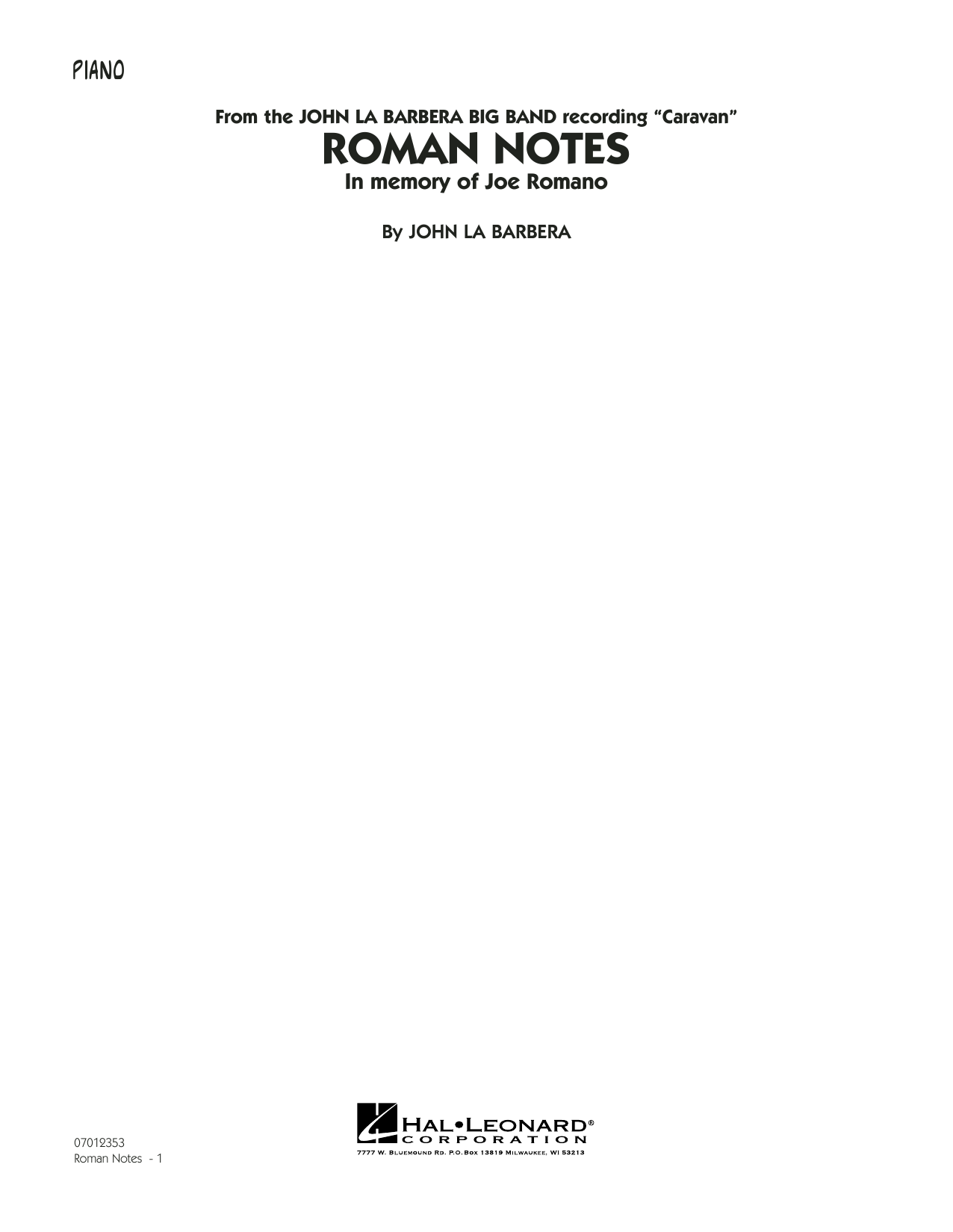 John La Barbera Roman Notes - Piano sheet music notes and chords. Download Printable PDF.