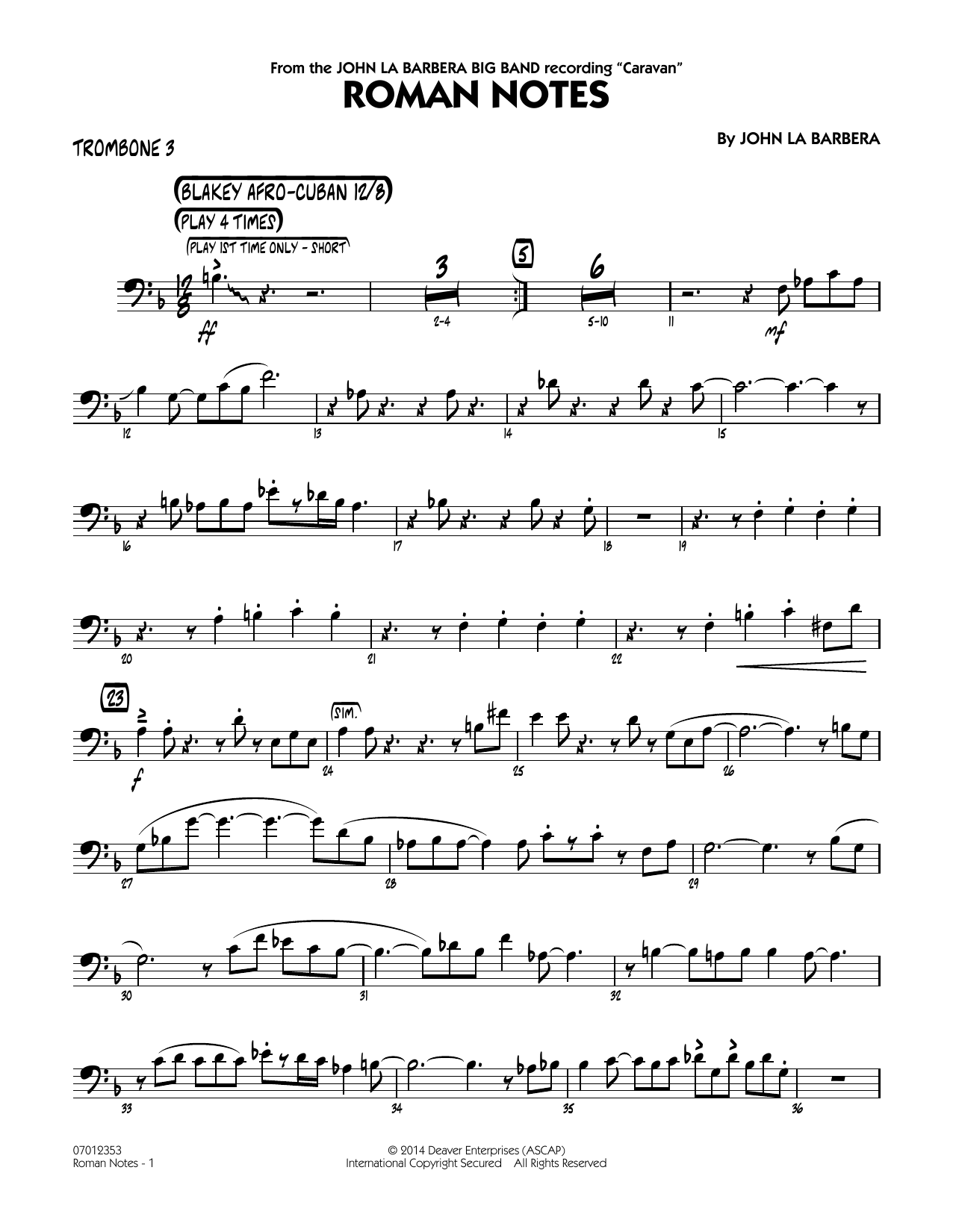 John La Barbera Roman Notes - Trombone 3 sheet music notes and chords. Download Printable PDF.