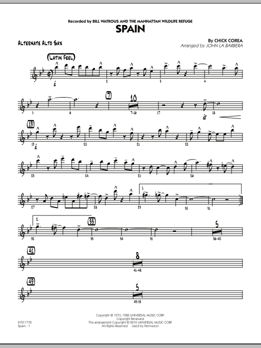 John La Barbera Spain - Alternate Alto Sax sheet music notes and chords. Download Printable PDF.