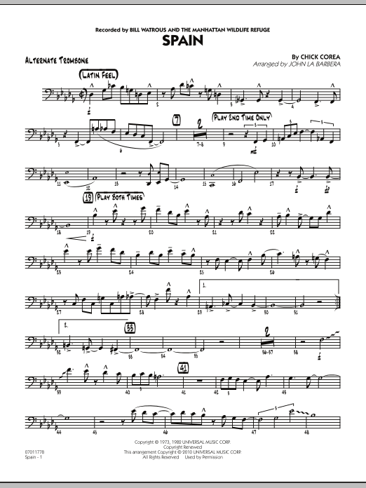 John La Barbera Spain - Alternate Trombone sheet music notes and chords. Download Printable PDF.