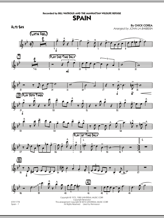 John La Barbera Spain - Alto Sax sheet music notes and chords. Download Printable PDF.