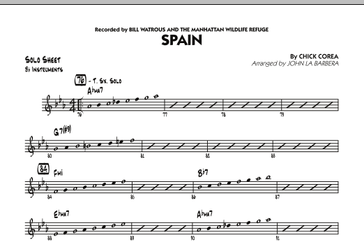 John La Barbera Spain - Bb Solo Sheet sheet music notes and chords. Download Printable PDF.