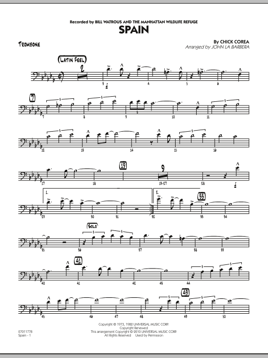 John La Barbera Spain - Trombone sheet music notes and chords. Download Printable PDF.