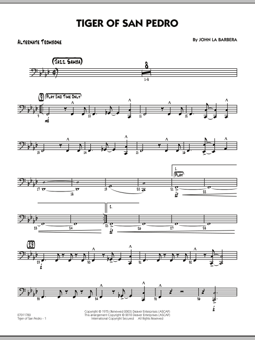 John La Barbera Tiger Of San Pedro - Alternate Trombone sheet music notes and chords. Download Printable PDF.