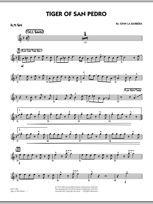 John La Barbera Tiger Of San Pedro - Alto Sax sheet music notes and chords. Download Printable PDF.