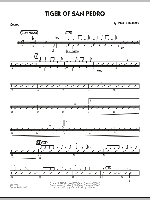 John La Barbera Tiger Of San Pedro - Drums sheet music notes and chords. Download Printable PDF.