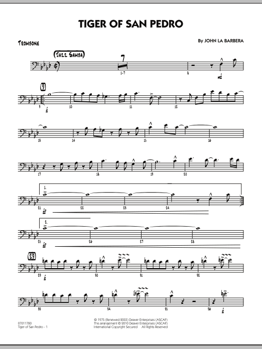 John La Barbera Tiger Of San Pedro - Trombone sheet music notes and chords. Download Printable PDF.