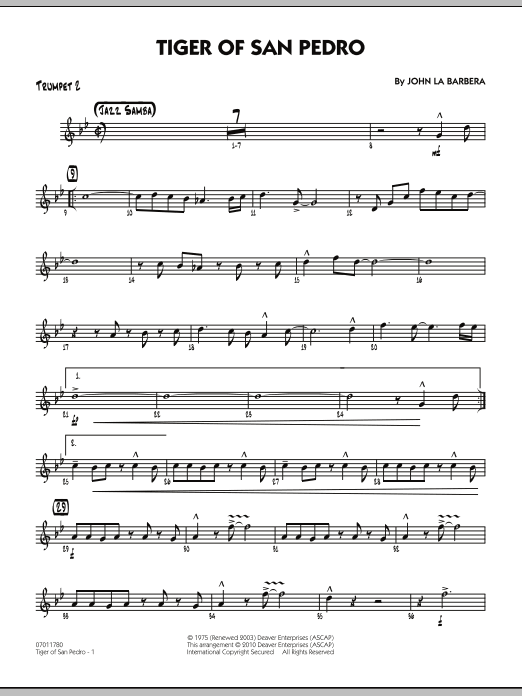 John La Barbera Tiger Of San Pedro - Trumpet 2 sheet music notes and chords. Download Printable PDF.