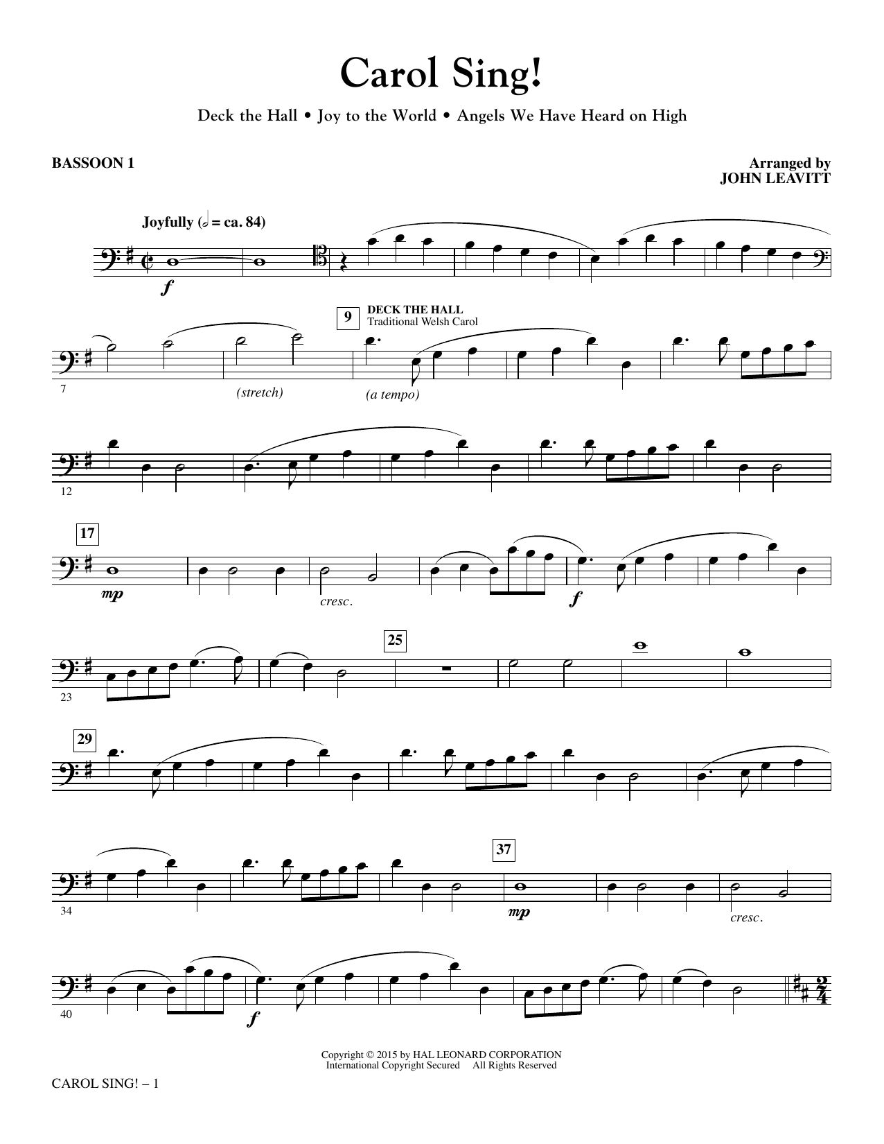 John Leavitt Carol Sing! - Bassoon 1 sheet music notes and chords arranged for Choir Instrumental Pak
