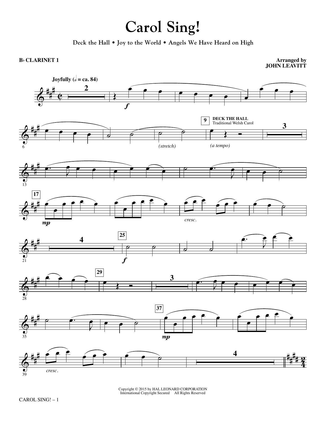 John Leavitt Carol Sing! - Bb Clarinet 1 sheet music notes and chords arranged for Choir Instrumental Pak