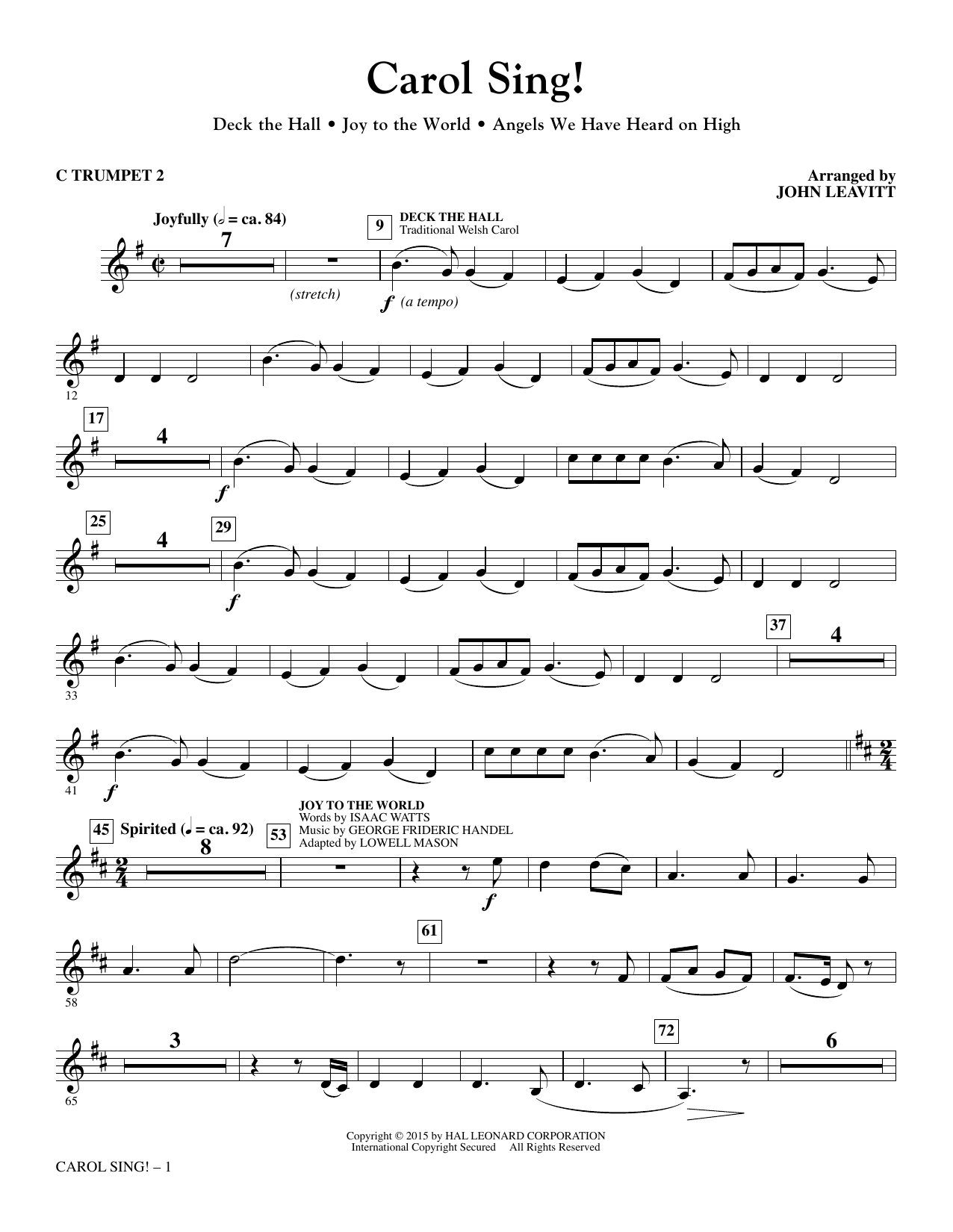 John Leavitt Carol Sing! - C Trumpet 2 sheet music notes and chords arranged for Choir Instrumental Pak