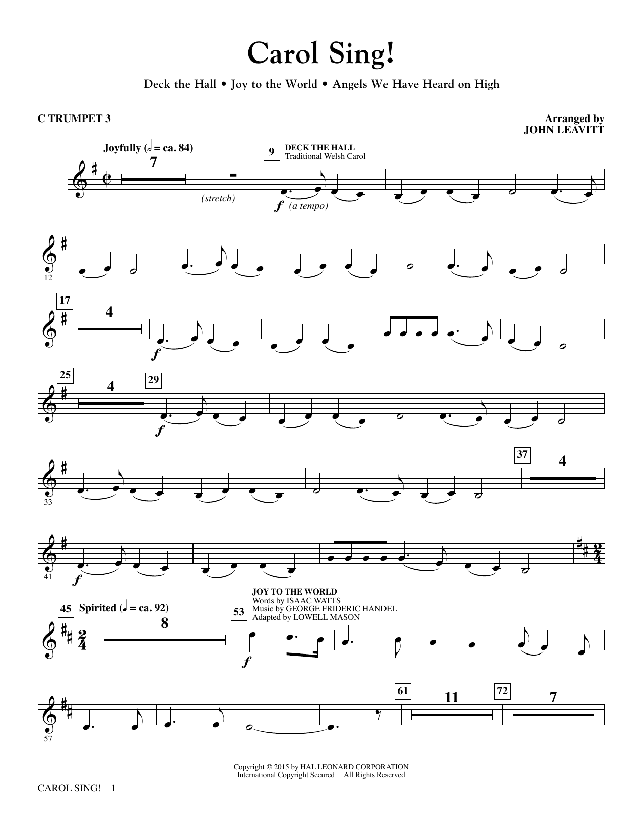 John Leavitt Carol Sing! - C Trumpet 3 sheet music notes and chords arranged for Choir Instrumental Pak
