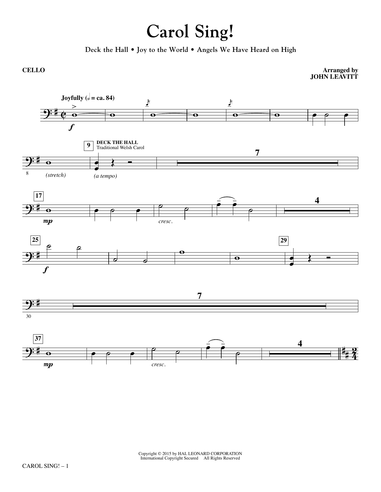 John Leavitt Carol Sing! - Cello sheet music notes and chords arranged for Choir Instrumental Pak
