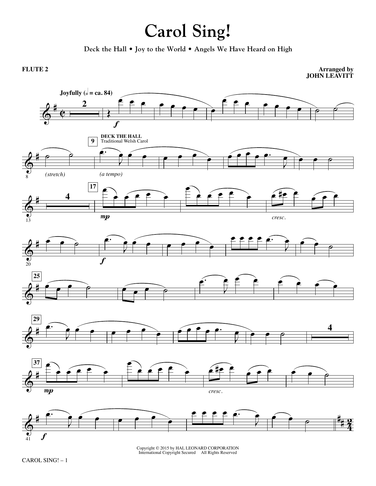 John Leavitt Carol Sing! - Flute 2 sheet music notes and chords arranged for Choir Instrumental Pak