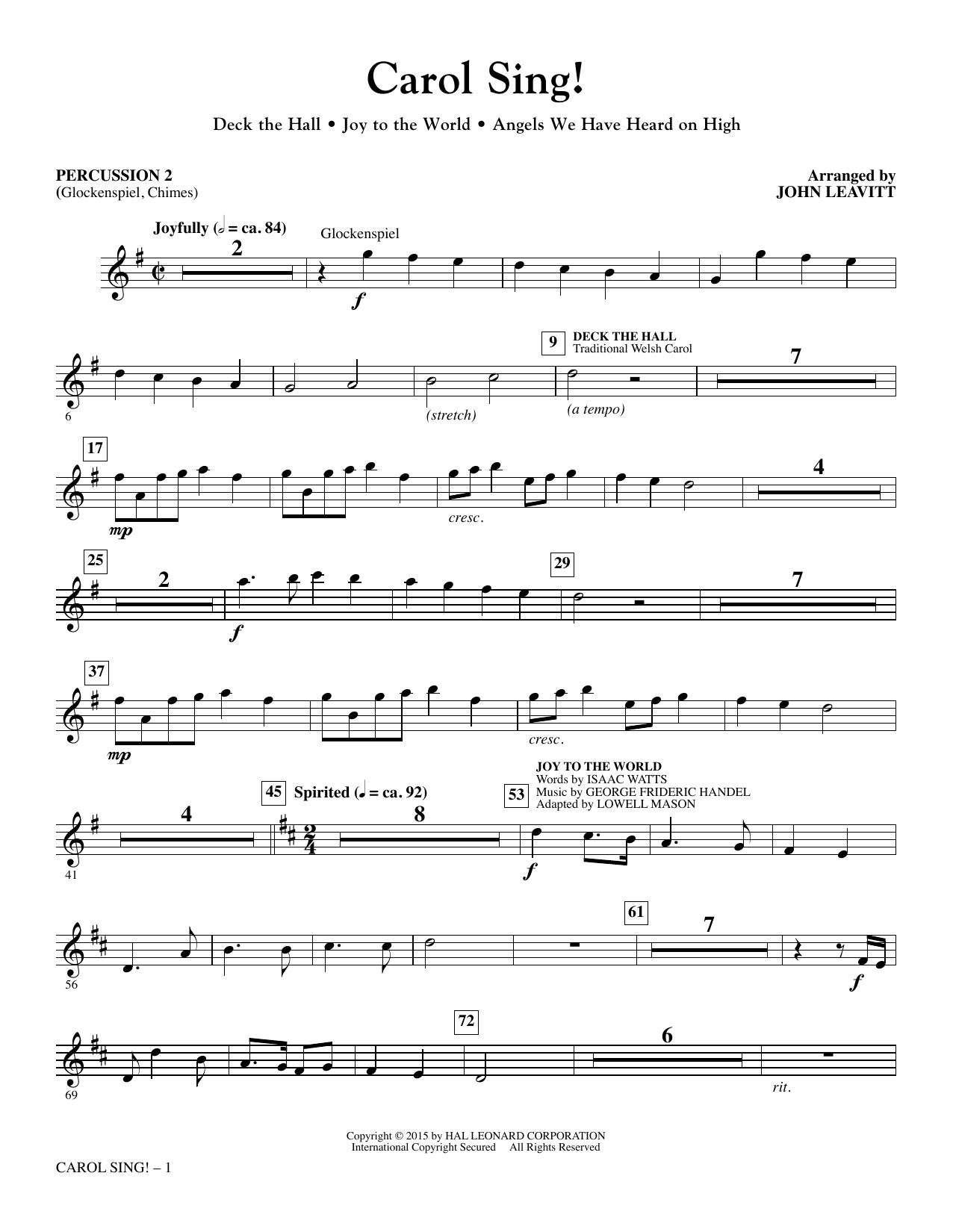 John Leavitt Carol Sing! - Percussion 2 sheet music notes and chords arranged for Choir Instrumental Pak