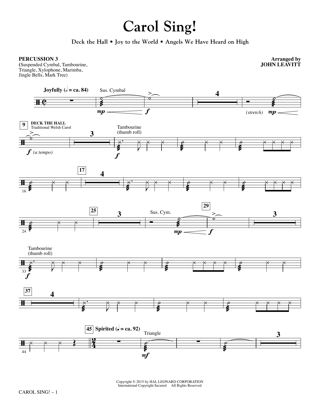 John Leavitt Carol Sing! - Percussion 3 sheet music notes and chords arranged for Choir Instrumental Pak