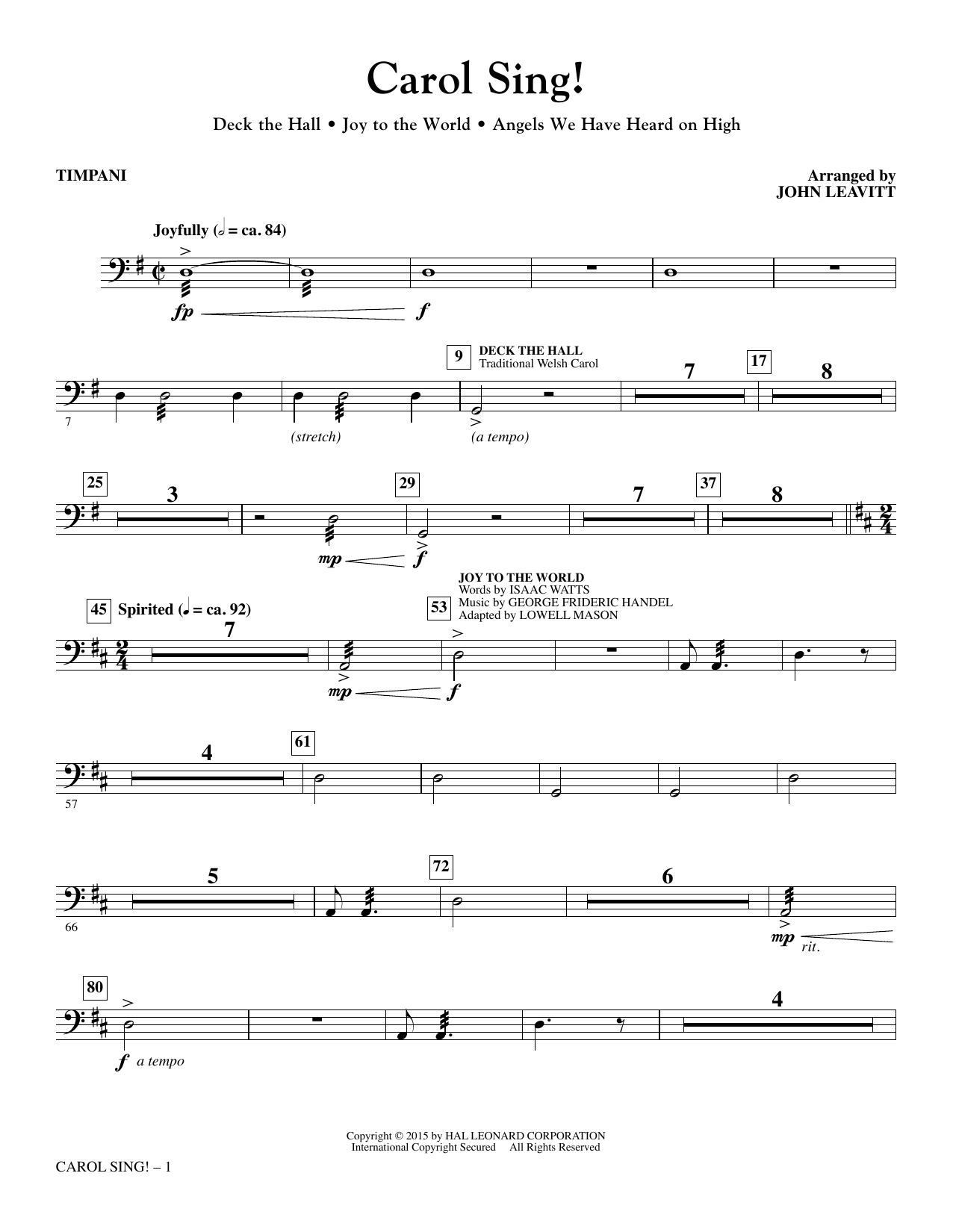 John Leavitt Carol Sing! - Timpani sheet music notes and chords arranged for Choir Instrumental Pak