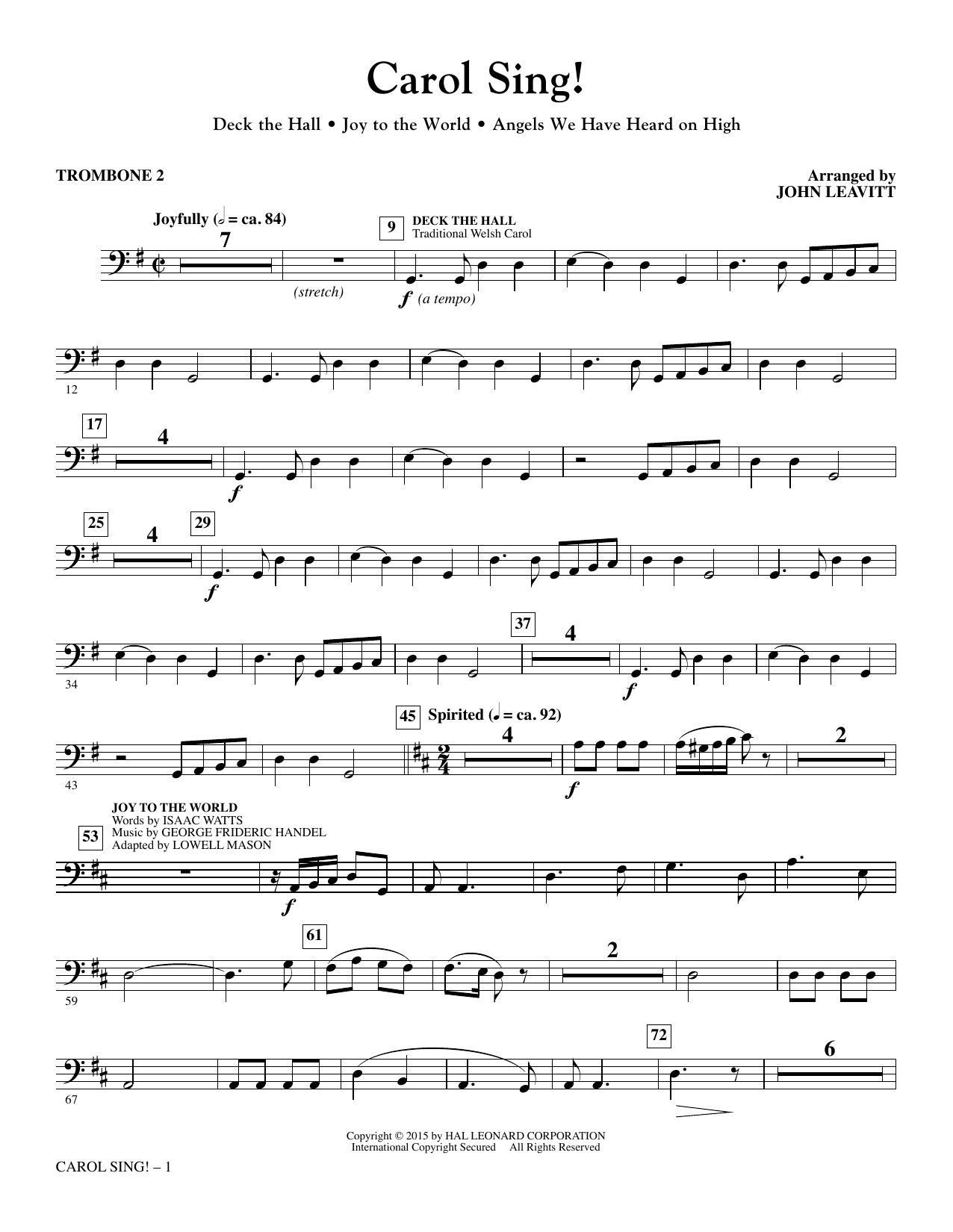 John Leavitt Carol Sing! - Trombone 2 sheet music notes and chords arranged for Choir Instrumental Pak
