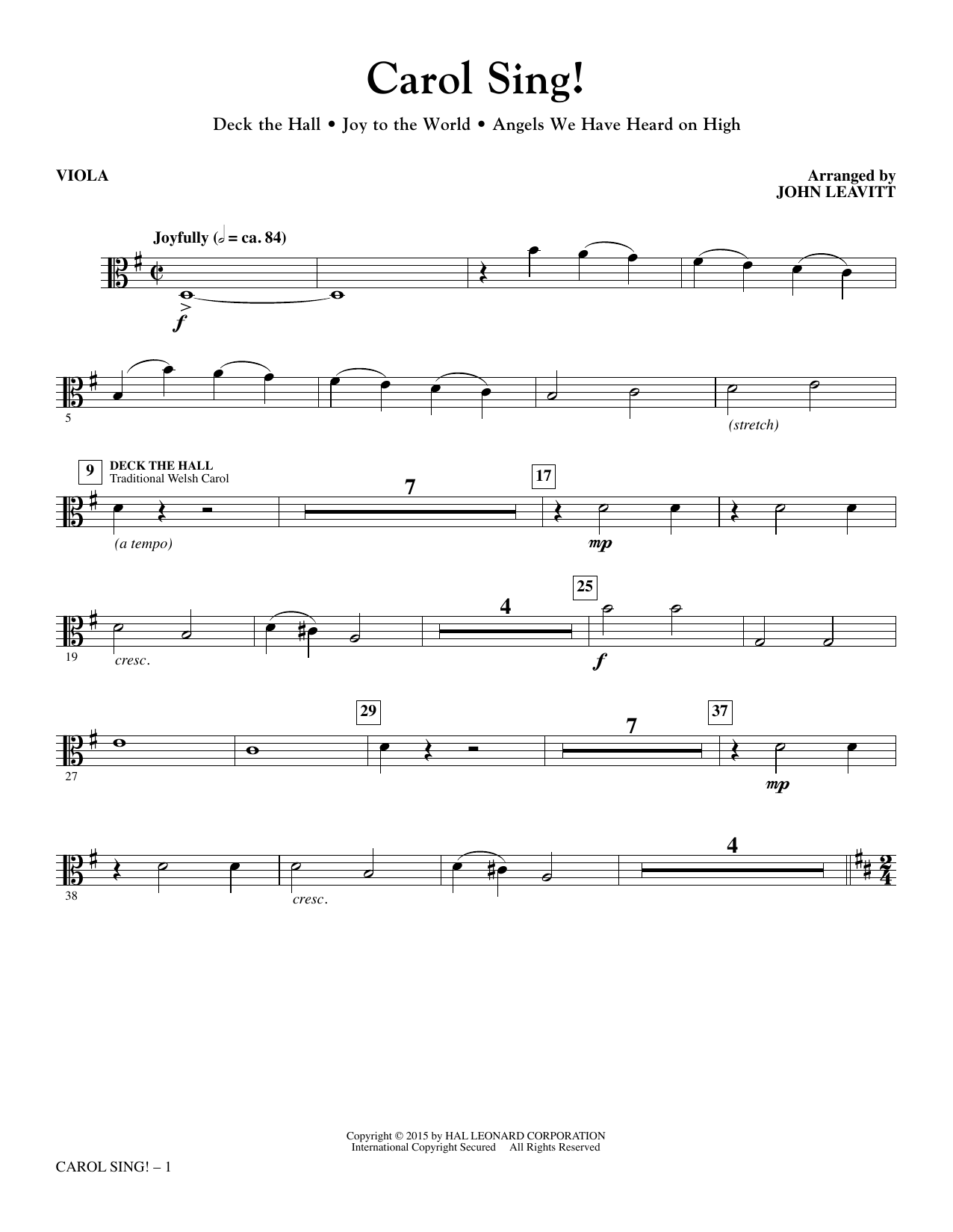 John Leavitt Carol Sing! - Viola sheet music notes and chords arranged for Choir Instrumental Pak